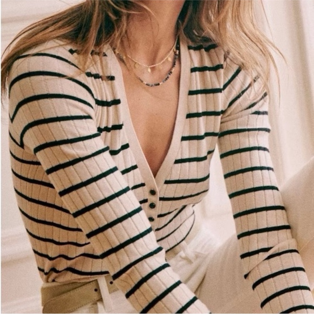 Sézane RARE Lou Jumper in Ecru/Black Size XS - Picture 3 of 6